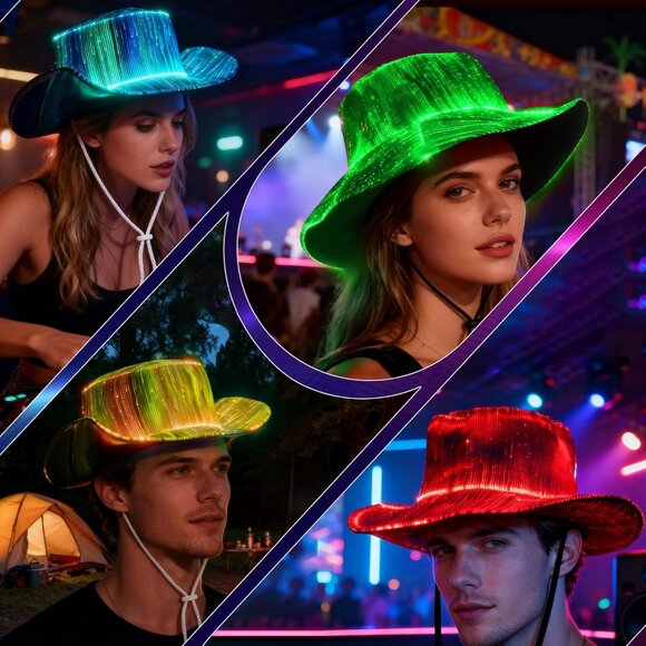 Women's Led Light Up Bucket Hat With 7 Color Modes & Rave Party Cowgirl Hat - Picture 3 of 6